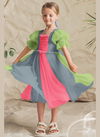 Pink And Gray Colour Ree CHILDREN stylish Party Wear Georgette Soft embroidery mirror work Frock Girls Wear Collcetion Ree 03